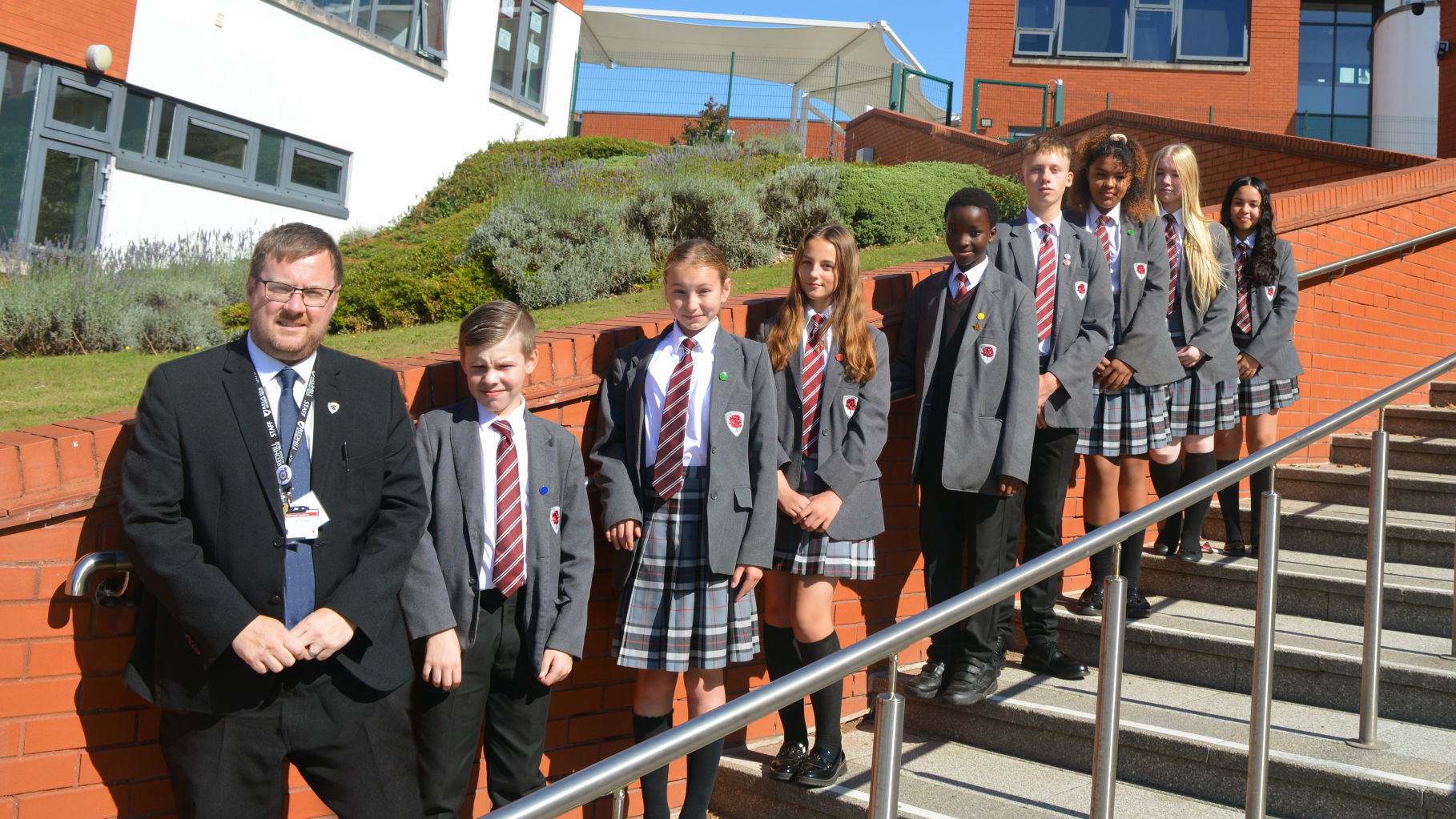 Headteacher Andy Gilbert with students at The Oakwood Academy