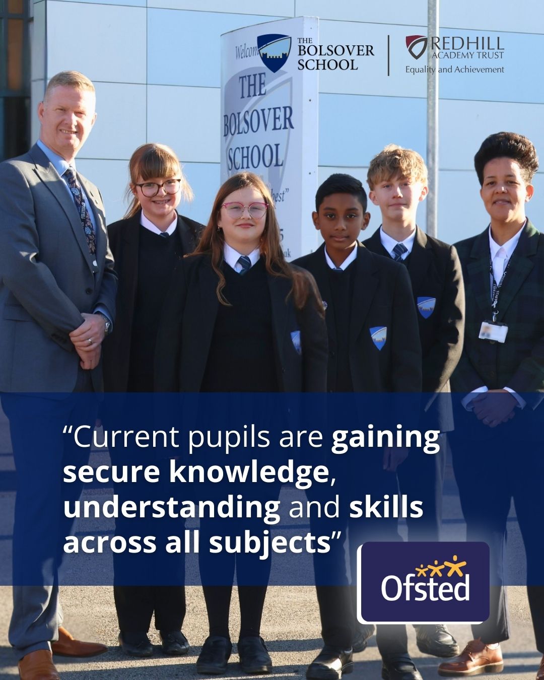 Students and leaders at The Bolsover School celebrate their latest Ofsted feedback